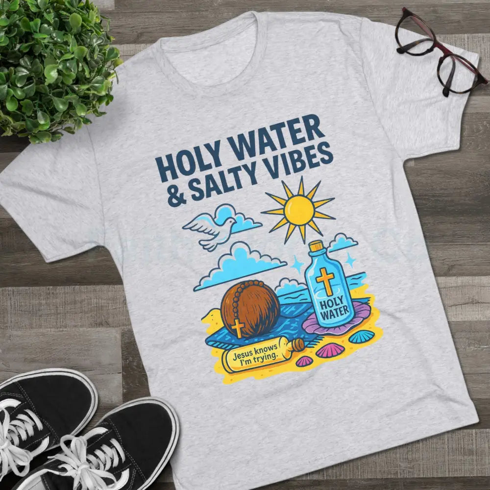 Funny Catholic Tee - Holy Water & Salty Vibes Perfect for Church Gifts Humor Religious Apparel Unisex Crew Tee T-Shirt