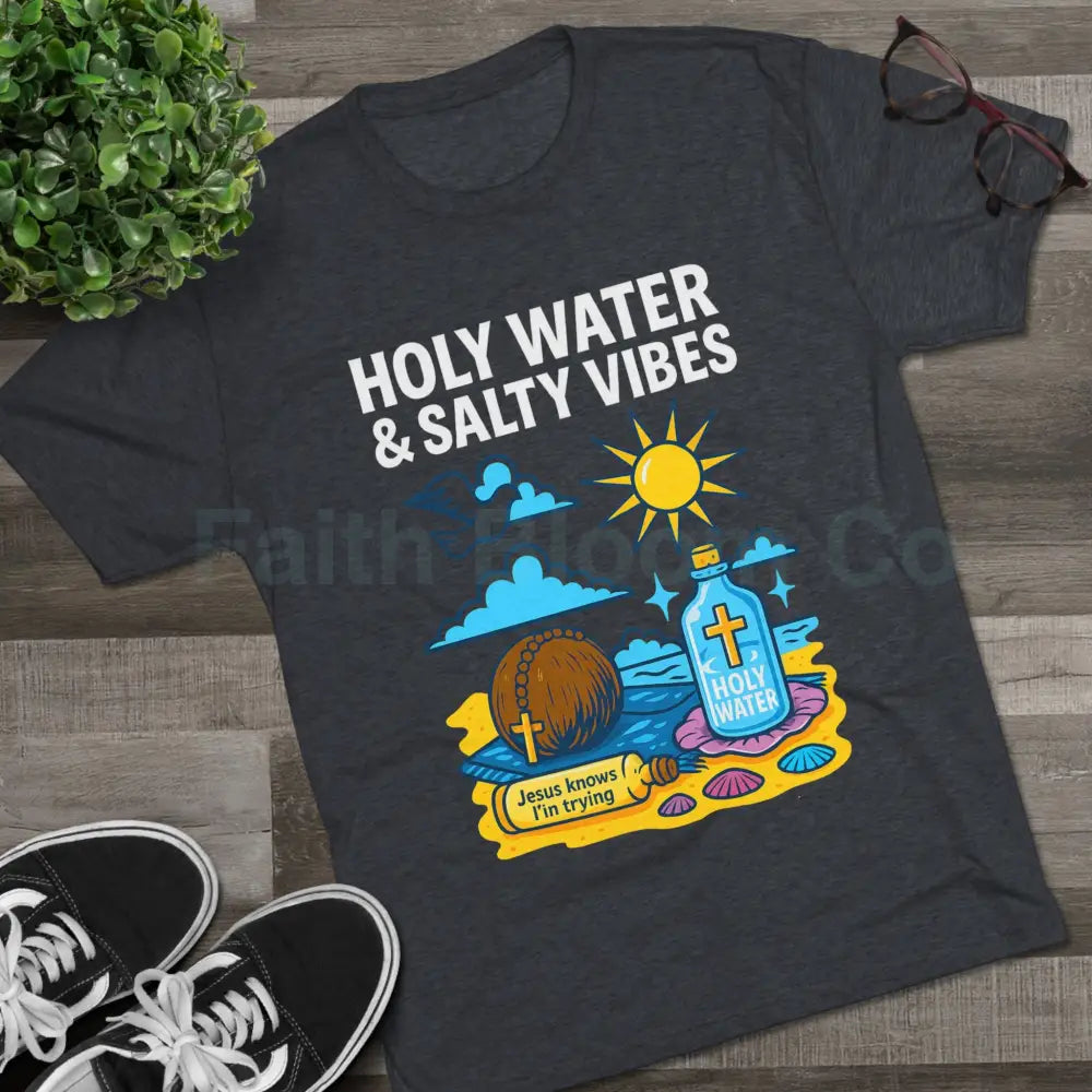 Funny Catholic Tee - Holy Water & Salty Vibes Perfect for Church Gifts Humor Religious Apparel Unisex Crew Tee T-Shirt