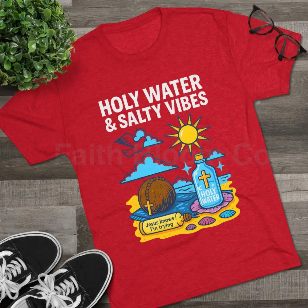 Funny Catholic Tee - Holy Water & Salty Vibes Perfect for Church Gifts Humor Religious Apparel Unisex Crew Tee T-Shirt