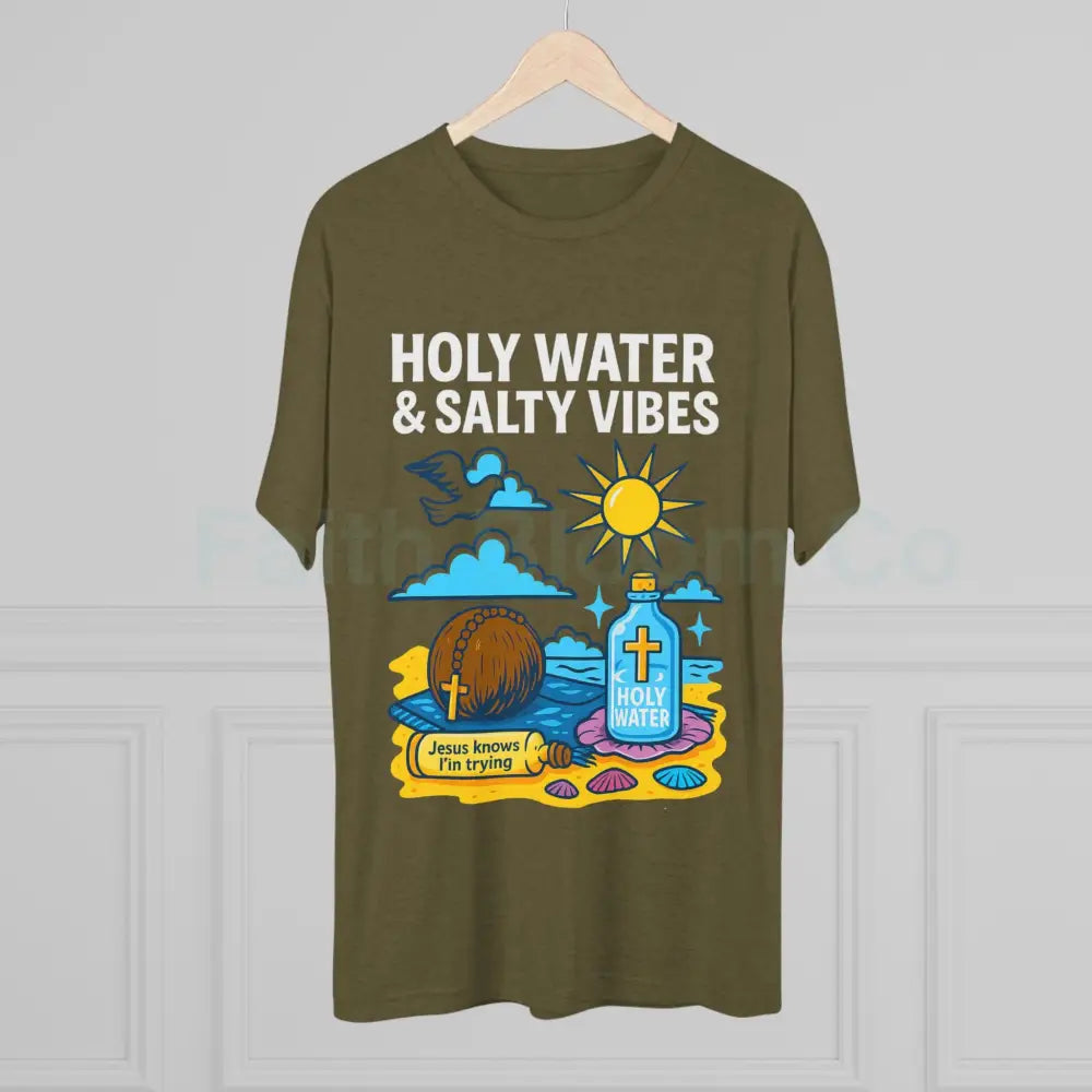 Funny Catholic Tee - Holy Water & Salty Vibes Perfect for Church Gifts Humor Religious Apparel Unisex Crew Tee T-Shirt