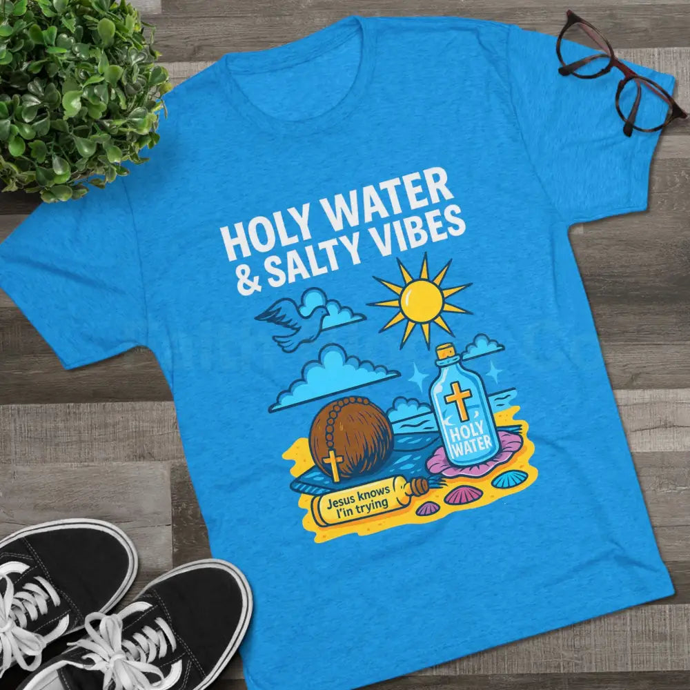 Funny Catholic Tee - Holy Water & Salty Vibes Perfect for Church Gifts Humor Religious Apparel Unisex Crew Tee T-Shirt