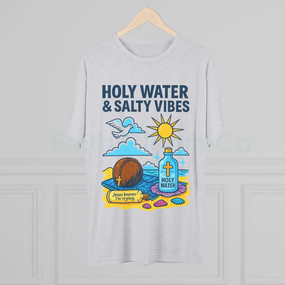 Funny Catholic Tee - Holy Water & Salty Vibes Perfect for Church Gifts Humor Religious Apparel Unisex Crew Tee T-Shirt