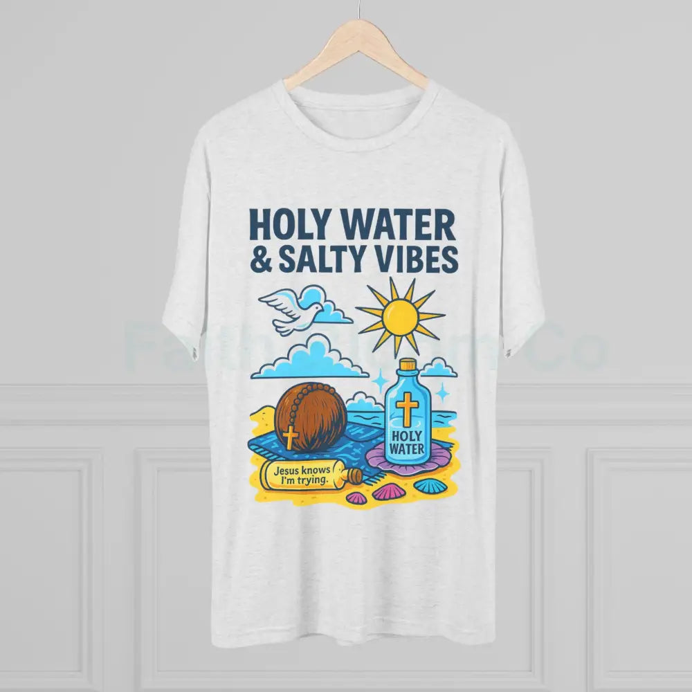 Funny Catholic Tee - Holy Water & Salty Vibes Perfect for Church Gifts Humor Religious Apparel Unisex Crew Tee T-Shirt
