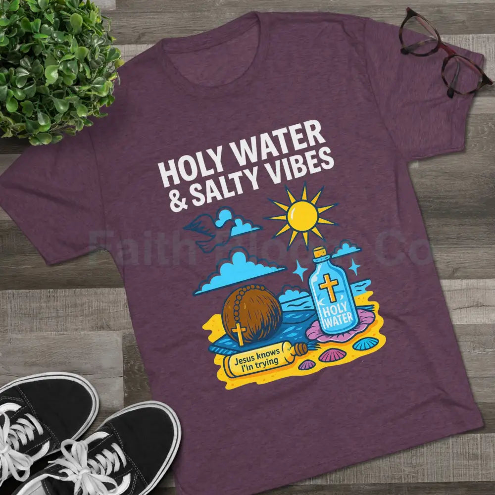 Funny Catholic Tee - Holy Water & Salty Vibes Perfect for Church Gifts Humor Religious Apparel Unisex Crew Tee T-Shirt