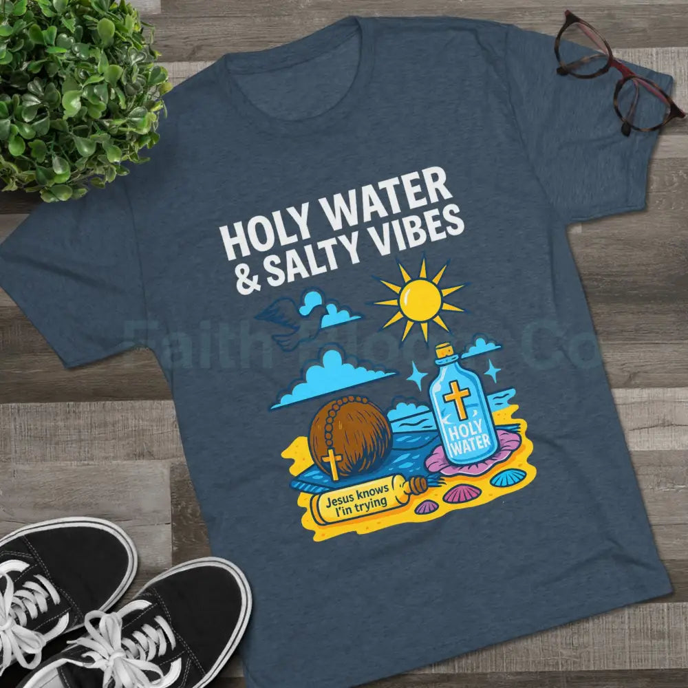Funny Catholic Tee - Holy Water & Salty Vibes Perfect for Church Gifts Humor Religious Apparel Unisex Crew Tee T-Shirt