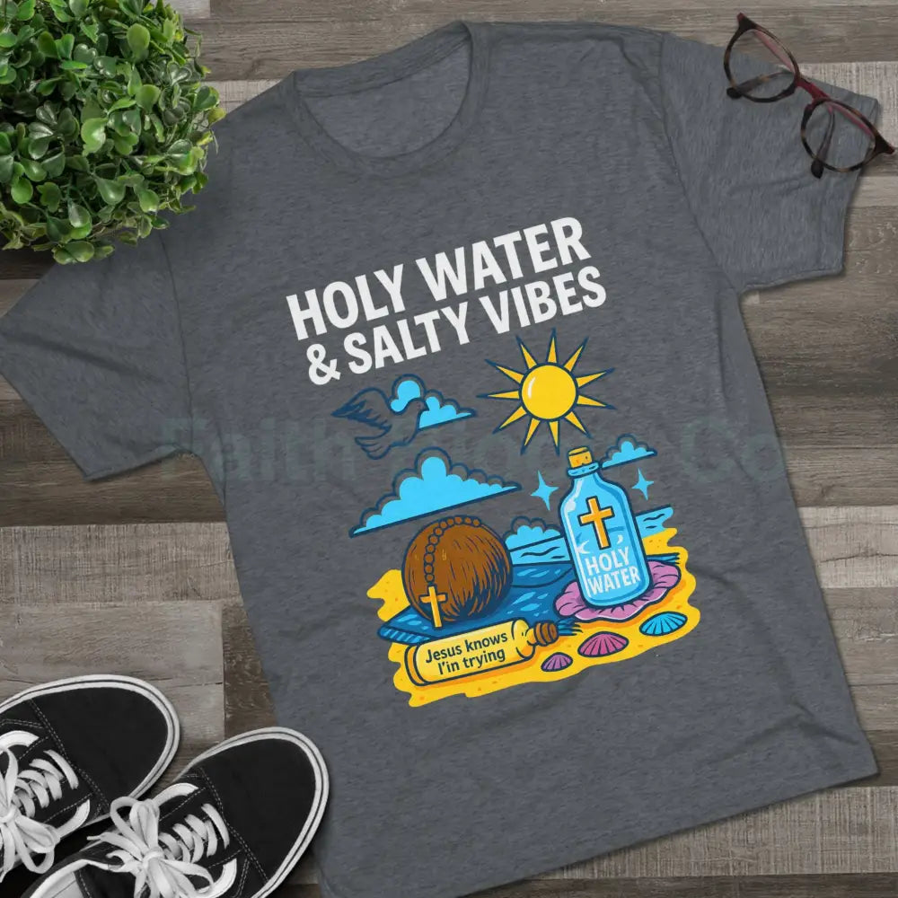 Funny Catholic Tee - Holy Water & Salty Vibes Perfect for Church Gifts Humor Religious Apparel Unisex Crew Tee T-Shirt