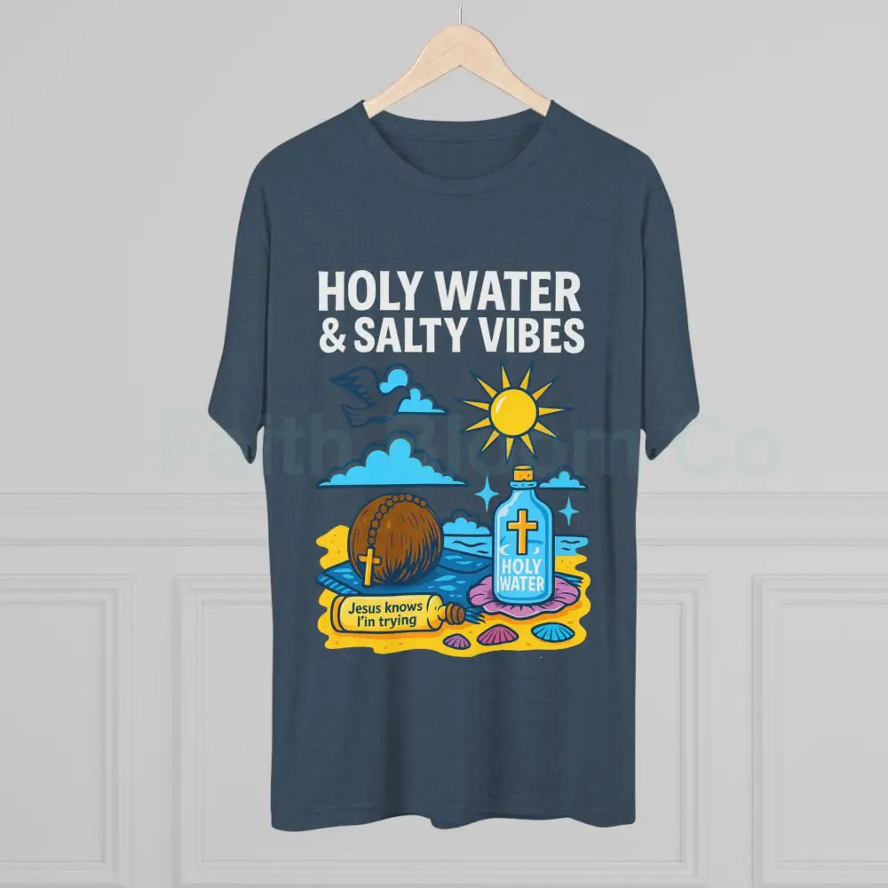Funny Catholic Tee - Holy Water & Salty Vibes Perfect for Church Gifts Humor Religious Apparel Unisex Crew Tee T-Shirt