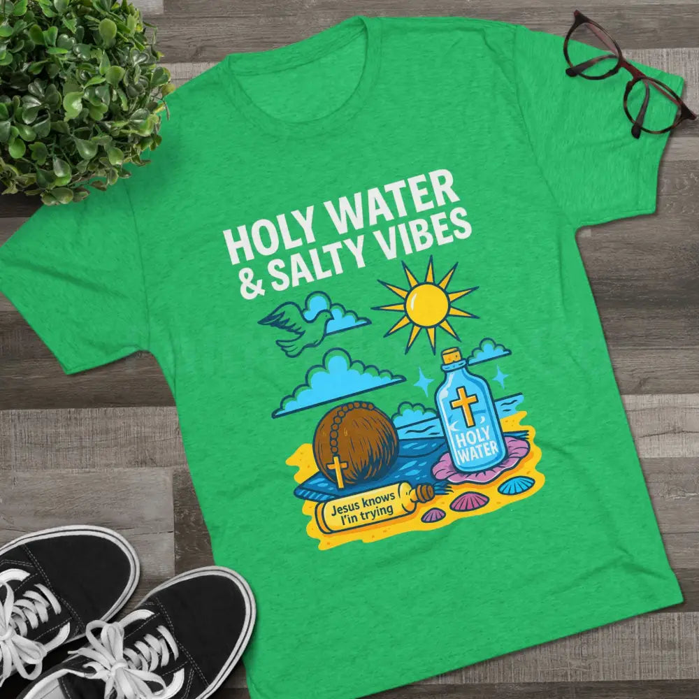 Funny Catholic Tee - Holy Water & Salty Vibes Perfect for Church Gifts Humor Religious Apparel Unisex Crew Tee T-Shirt