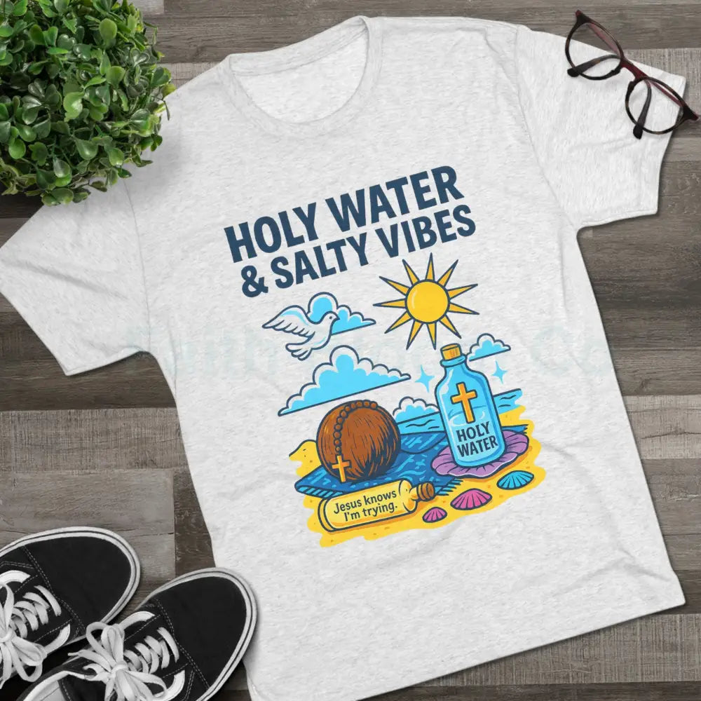 Funny Catholic Tee - Holy Water & Salty Vibes Perfect for Church Gifts Humor Religious Apparel Unisex Crew Tee T-Shirt