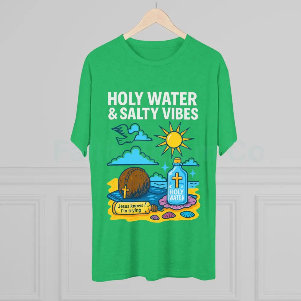 Funny Catholic Tee - Holy Water & Salty Vibes Perfect for Church Gifts Humor Religious Apparel Unisex Crew Tee T-Shirt