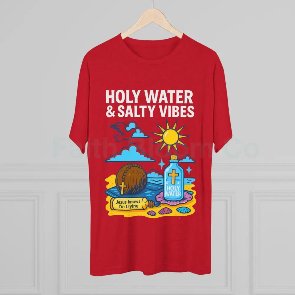 Funny Catholic Tee - Holy Water & Salty Vibes Perfect for Church Gifts Humor Religious Apparel Unisex Crew Tee T-Shirt