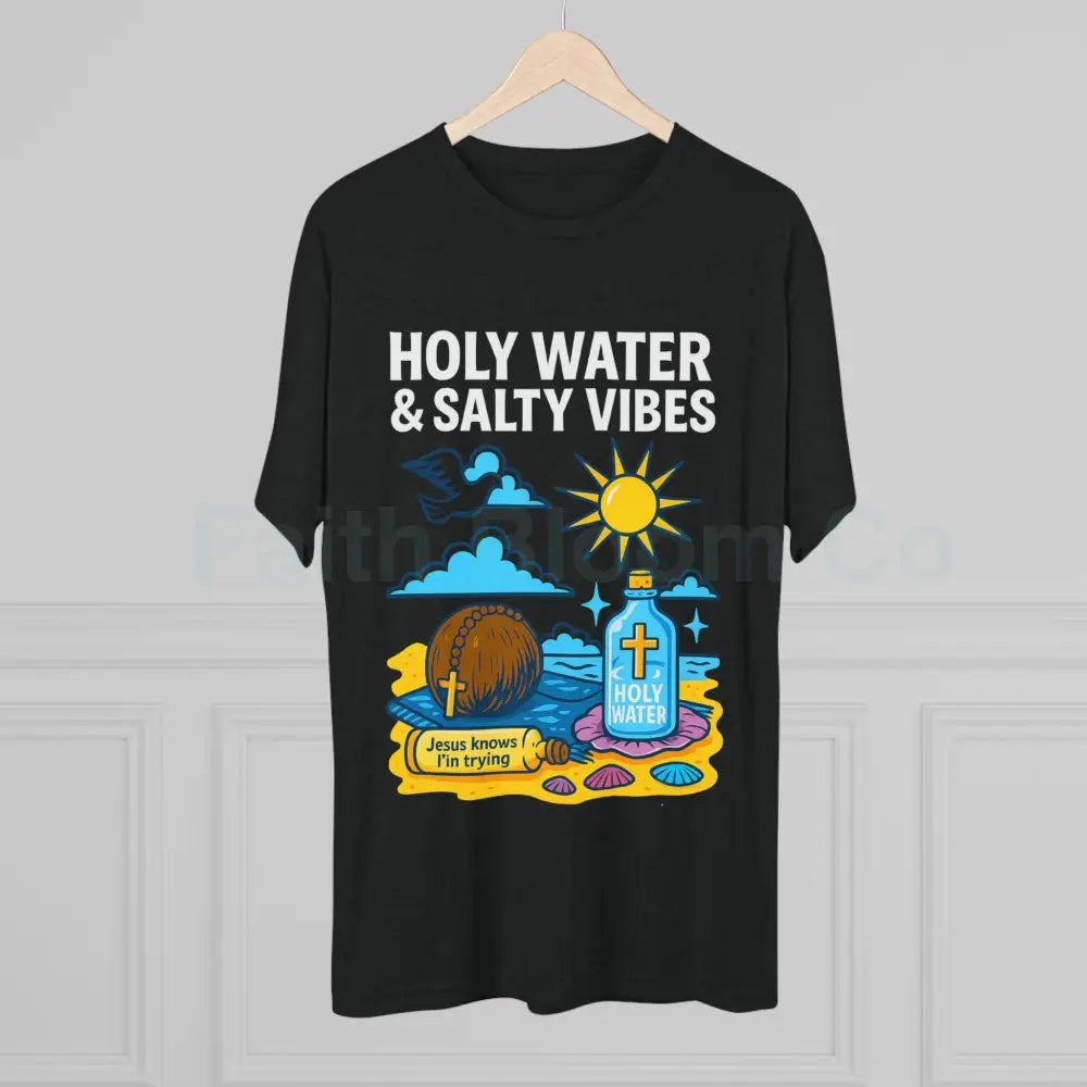 Funny Catholic Tee - Holy Water & Salty Vibes Perfect for Church Gifts Humor Religious Apparel Unisex Crew Tee T-Shirt
