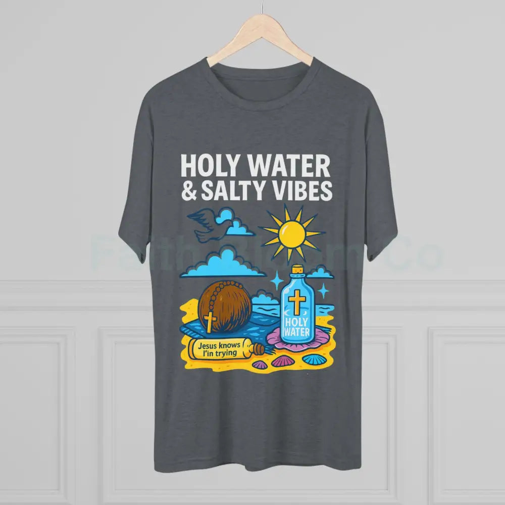 Funny Catholic Tee - Holy Water & Salty Vibes Perfect for Church Gifts Humor Religious Apparel Unisex Crew Tee T-Shirt
