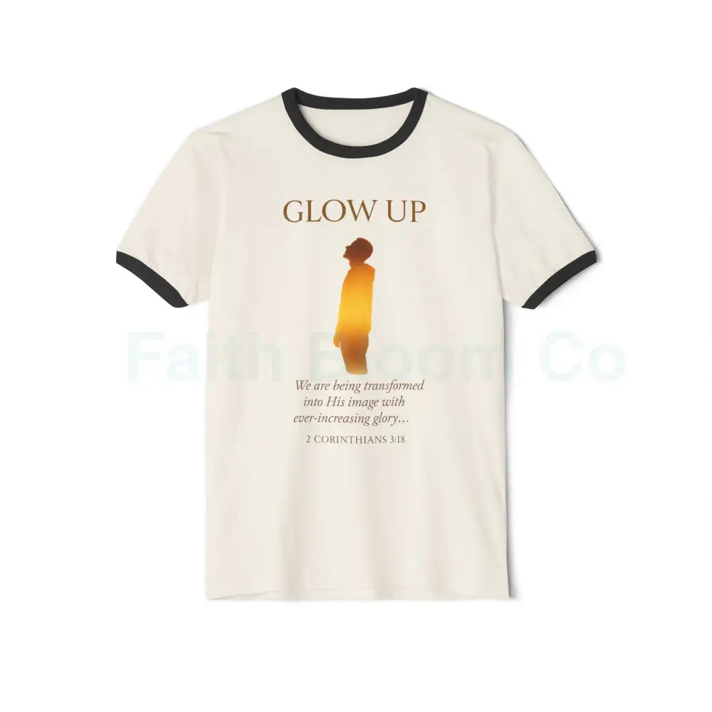 Glow Up Unisex Cotton Ringer T-Shirt - Inspirational Quote Tee Vintage Style Shirt Casual Wear Gift for Friends