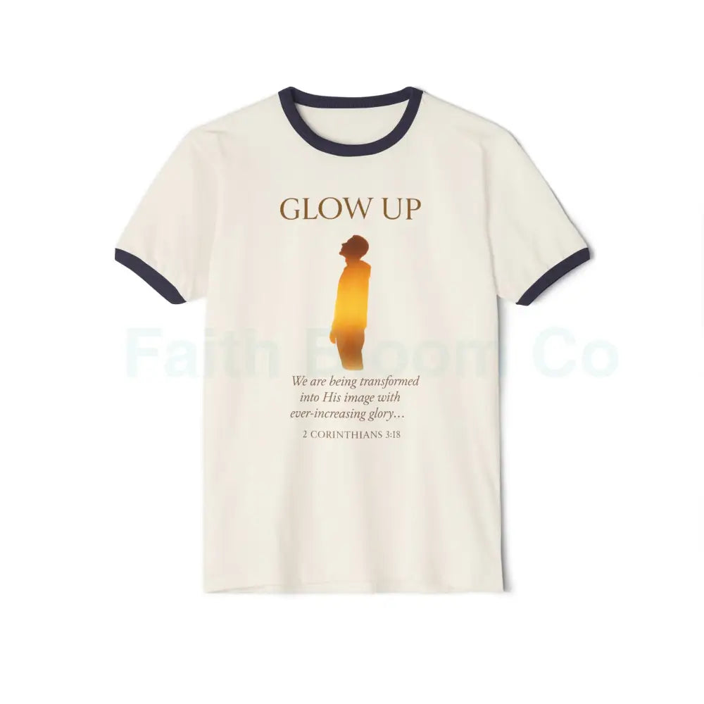 Glow Up Unisex Cotton Ringer T-Shirt - Inspirational Quote Tee Vintage Style Shirt Casual Wear Gift for Friends