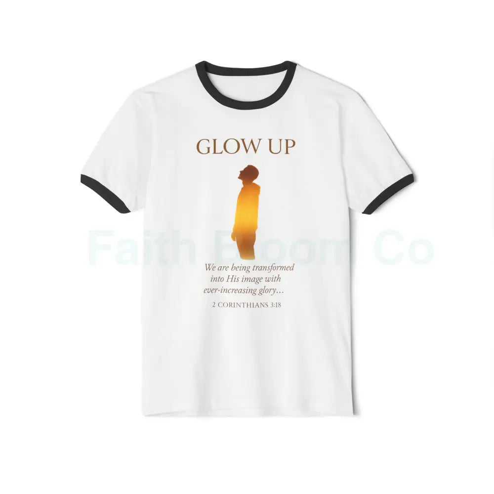Glow Up Unisex Cotton Ringer T-Shirt - Inspirational Quote Tee Vintage Style Shirt Casual Wear Gift for Friends
