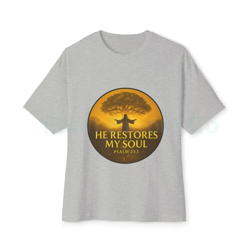 ’He Restores My Soul’ Tree of Life Tee - Psalm 23:3 Athletic Heather / XS T-Shirt