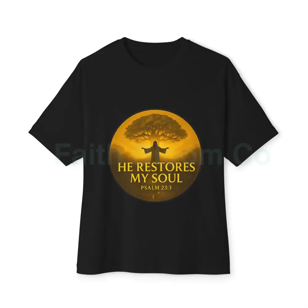’He Restores My Soul’ Tree of Life Tee - Psalm 23:3 Black / XS T-Shirt