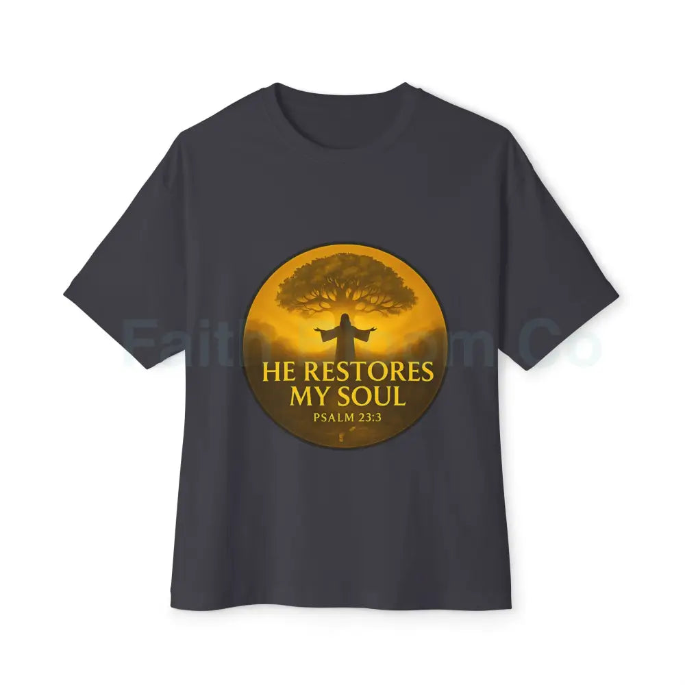 ’He Restores My Soul’ Tree of Life Tee - Psalm 23:3 Dark Grey / XS T-Shirt