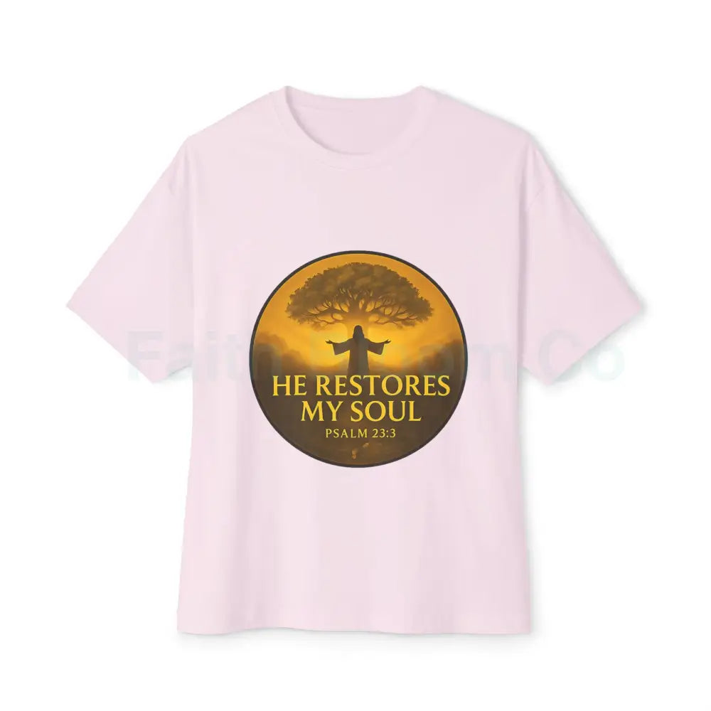 ’He Restores My Soul’ Tree of Life Tee - Psalm 23:3 Soft Pink / XS T-Shirt