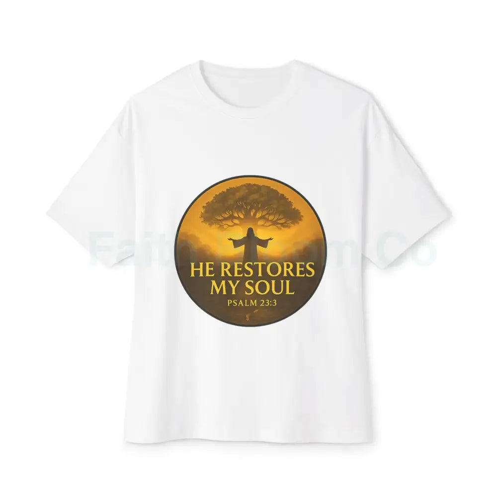 ’He Restores My Soul’ Tree of Life Tee - Psalm 23:3 White / XS T-Shirt