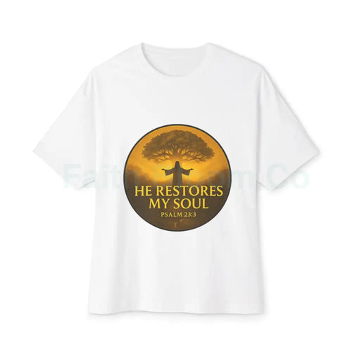 ’He Restores My Soul’ Tree of Life Tee - Psalm 23:3 White / XS T-Shirt