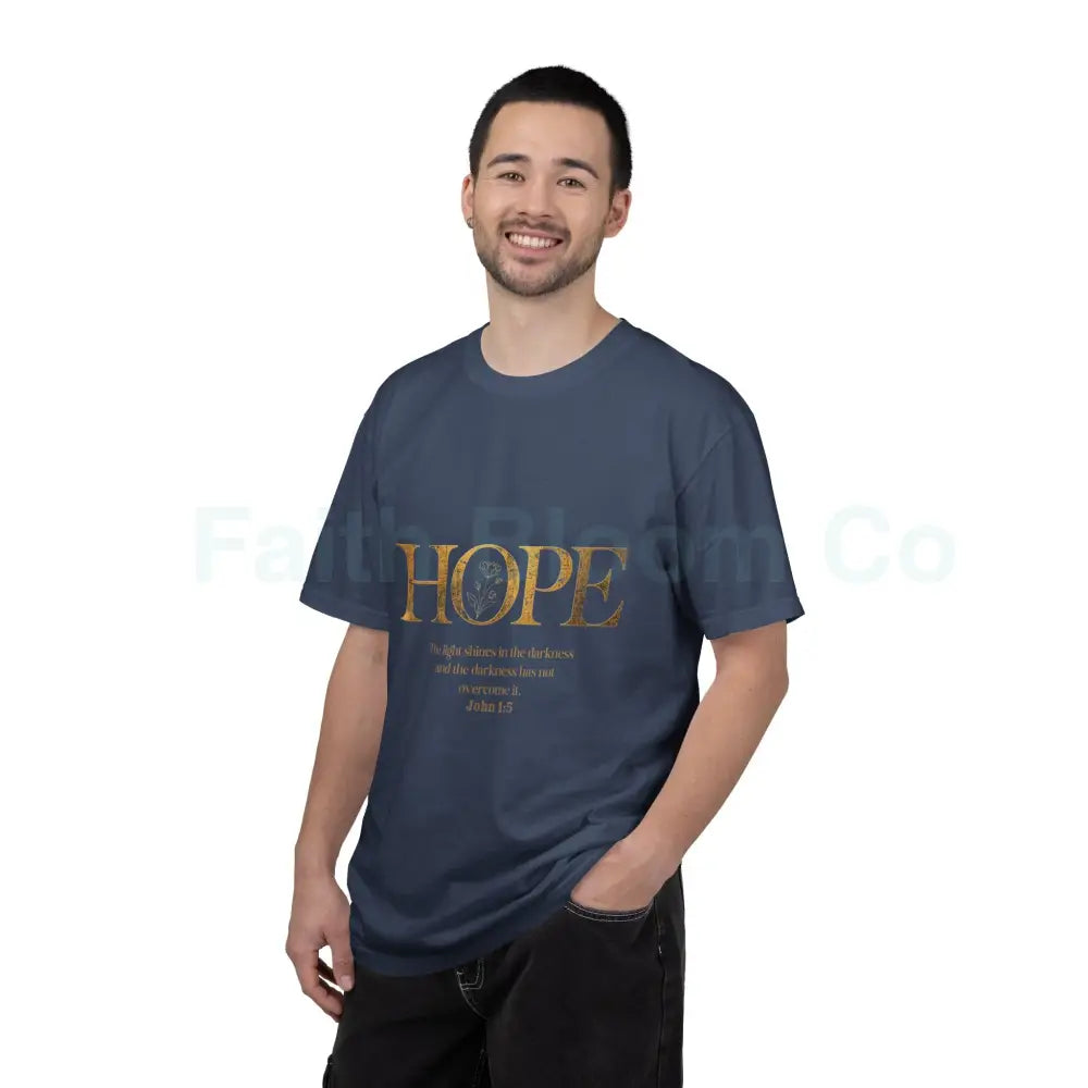 Hope Christian T-Shirt — John 1:5 Gold Floral Bible Verse Tee T-Shirt