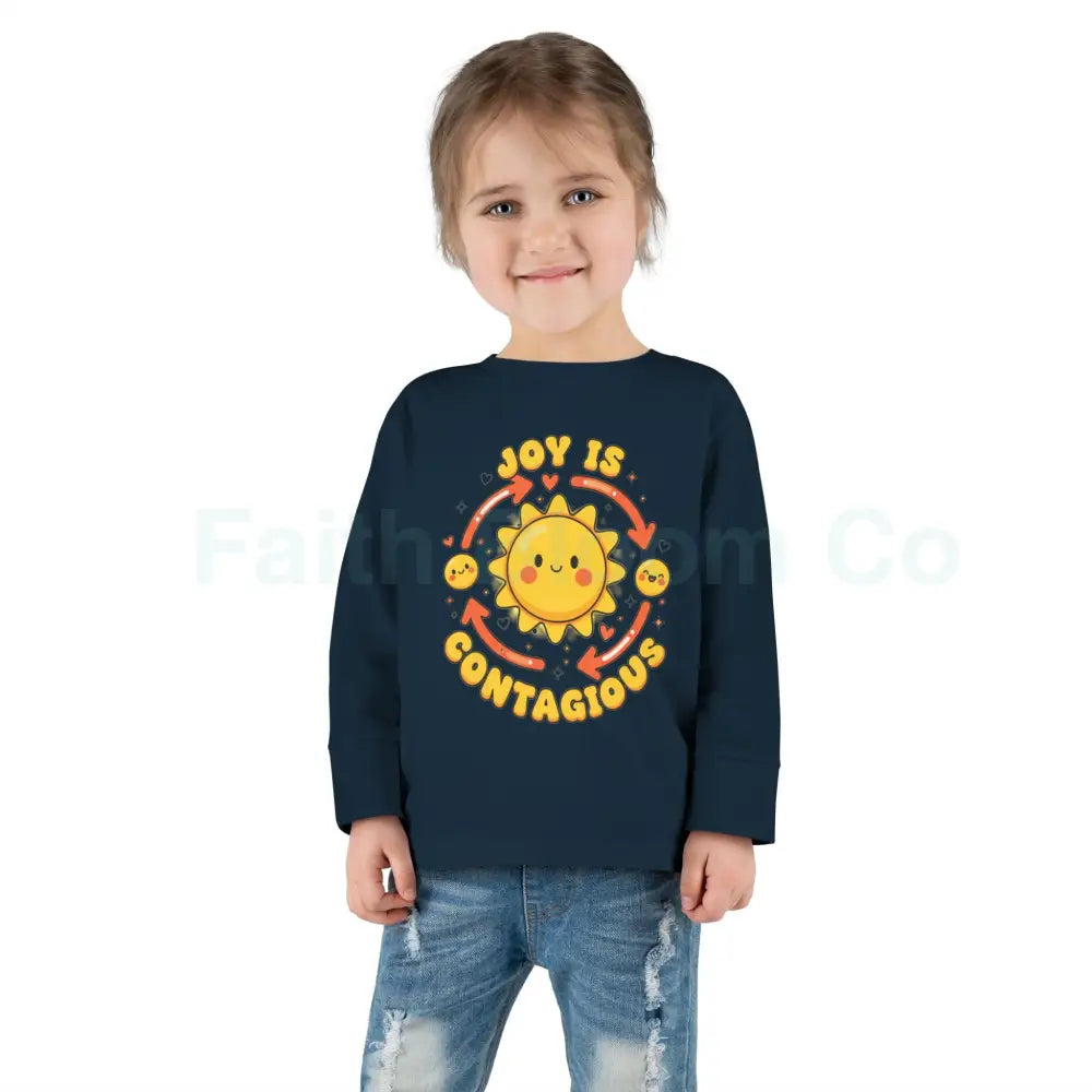 Joyful Toddler Long Sleeve Tee - Perfect for Playdates Birthdays & Family Gatherings Joy Is Contagious Happy Kids Shirt