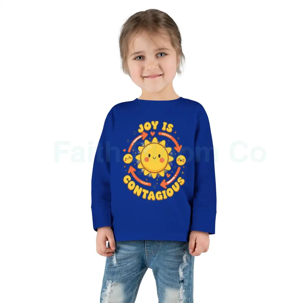 Joyful Toddler Long Sleeve Tee - Perfect for Playdates Birthdays & Family Gatherings Joy Is Contagious Happy Kids Shirt