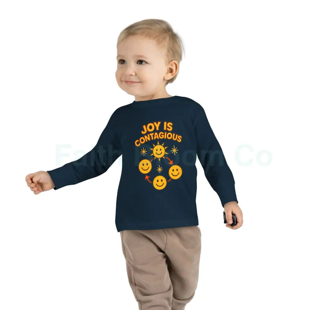 Joyful Toddler Long Sleeve Tee - Perfect for Playdates Birthdays & Family Gatherings Joy Is Contagious Happy Kids Shirt
