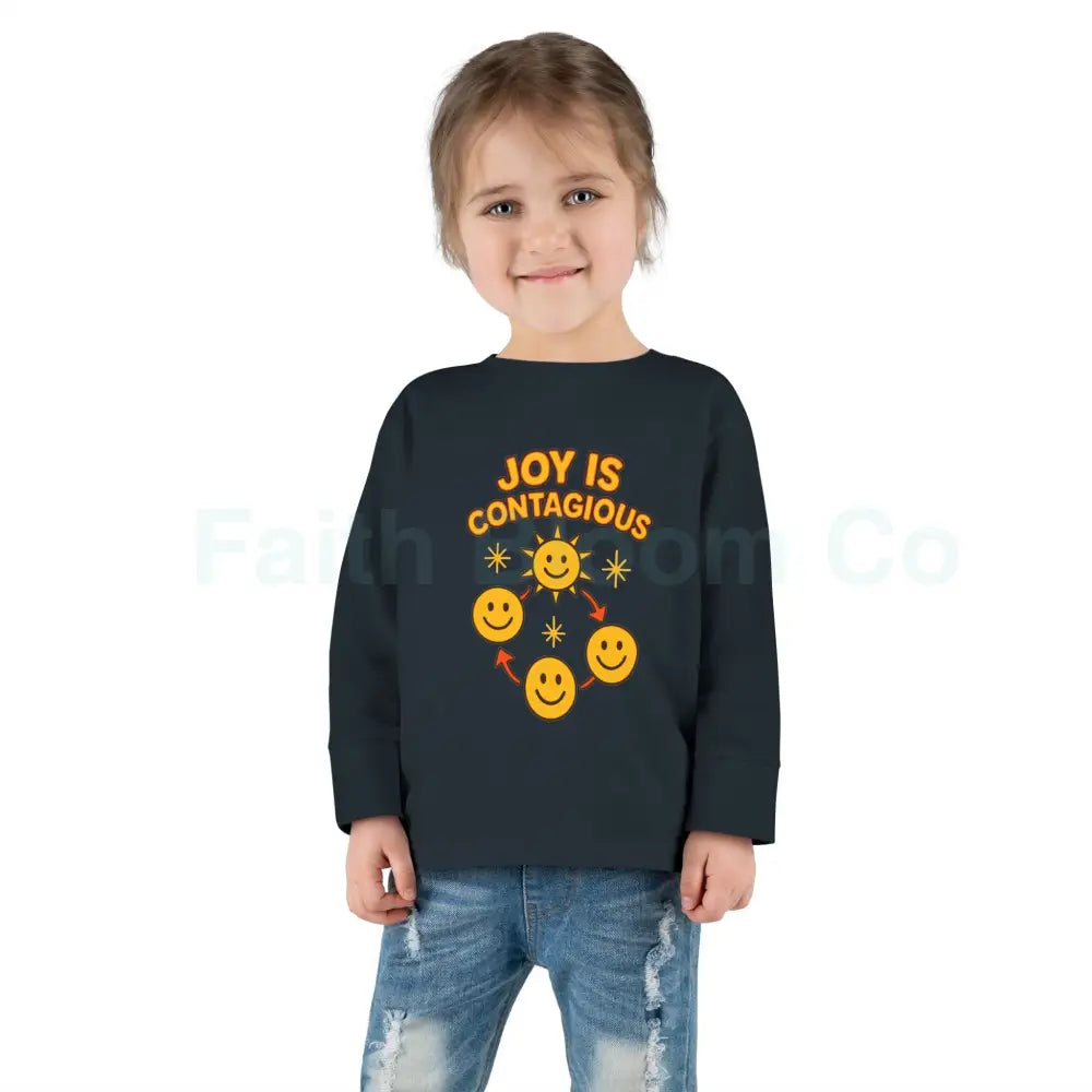 Joyful Toddler Long Sleeve Tee - Perfect for Playdates Birthdays & Family Gatherings Joy Is Contagious Happy Kids Shirt