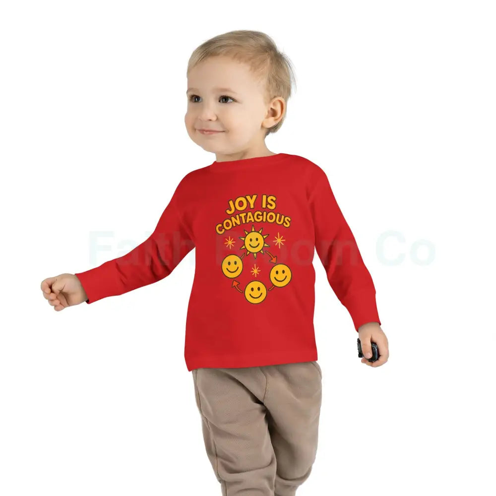 Joyful Toddler Long Sleeve Tee - Perfect for Playdates Birthdays & Family Gatherings Joy Is Contagious Happy Kids Shirt