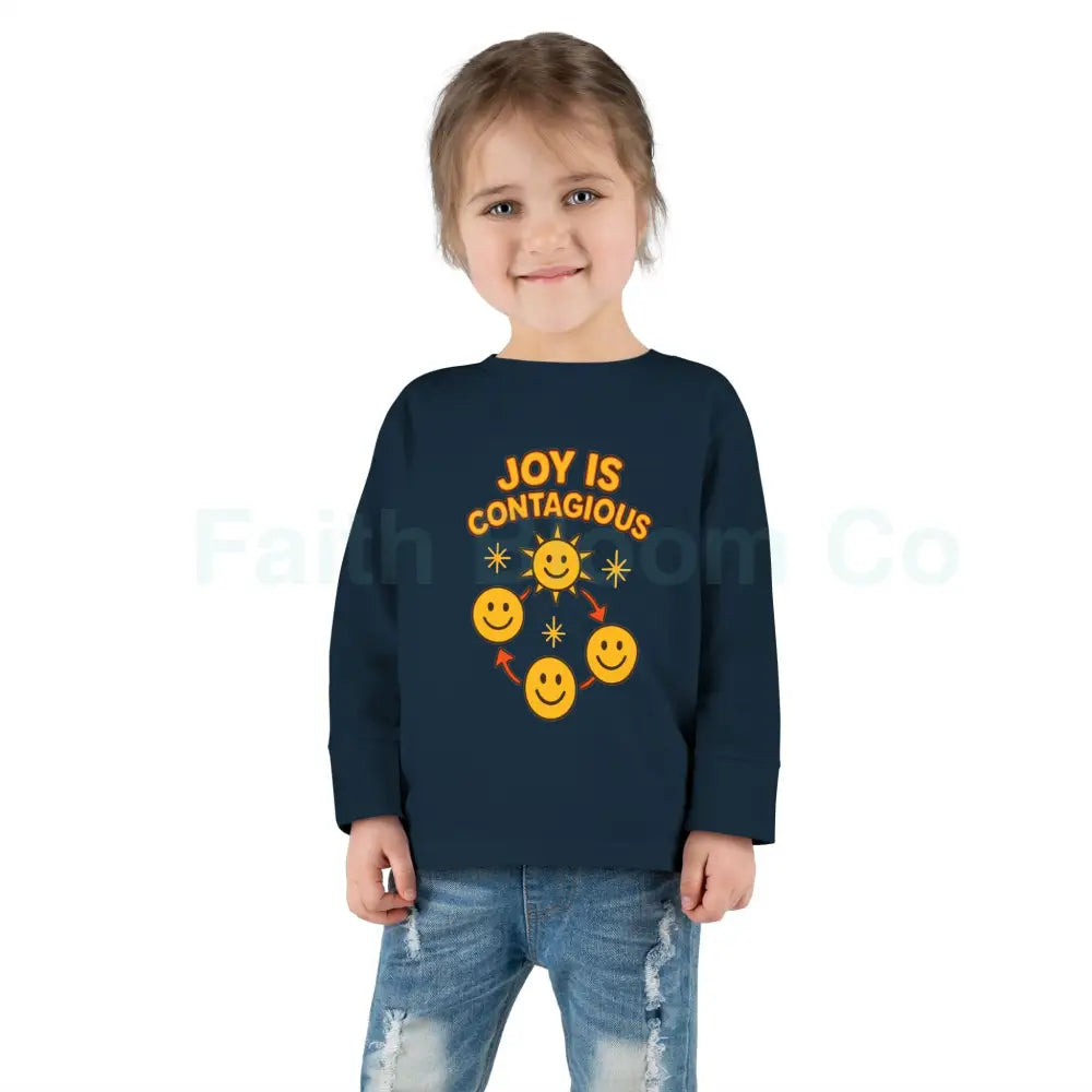 Joyful Toddler Long Sleeve Tee - Perfect for Playdates Birthdays & Family Gatherings Joy Is Contagious Happy Kids Shirt