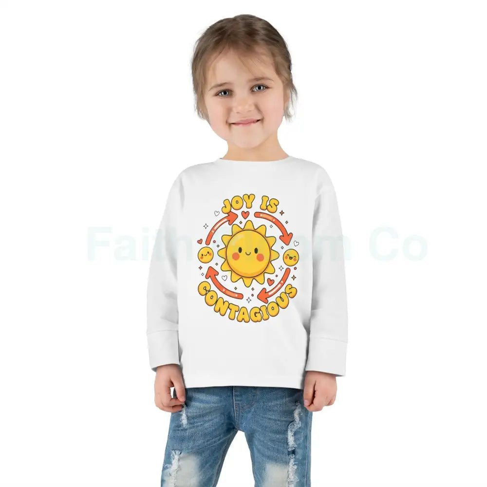 Joyful Toddler Long Sleeve Tee - Perfect for Playdates Birthdays & Family Gatherings Joy Is Contagious Happy Kids Shirt