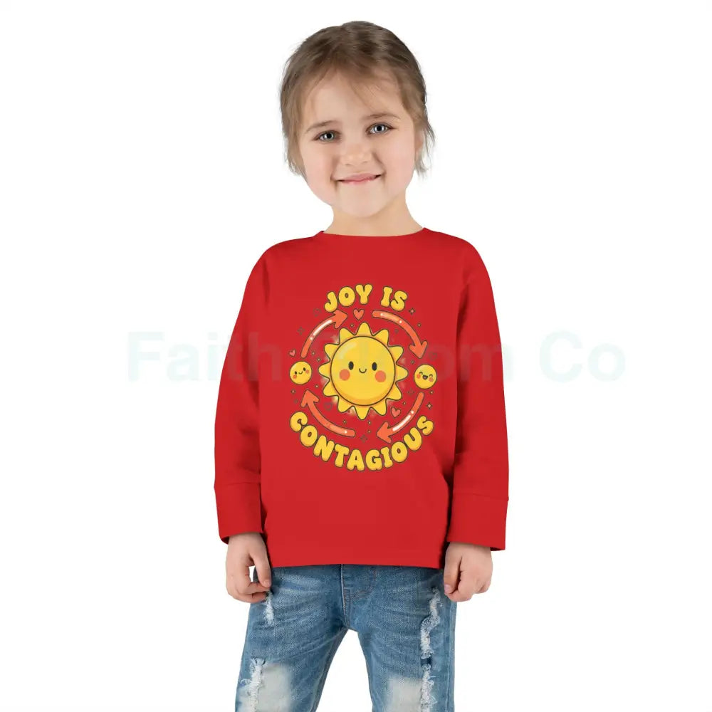 Joyful Toddler Long Sleeve Tee - Perfect for Playdates Birthdays & Family Gatherings Joy Is Contagious Happy Kids Shirt