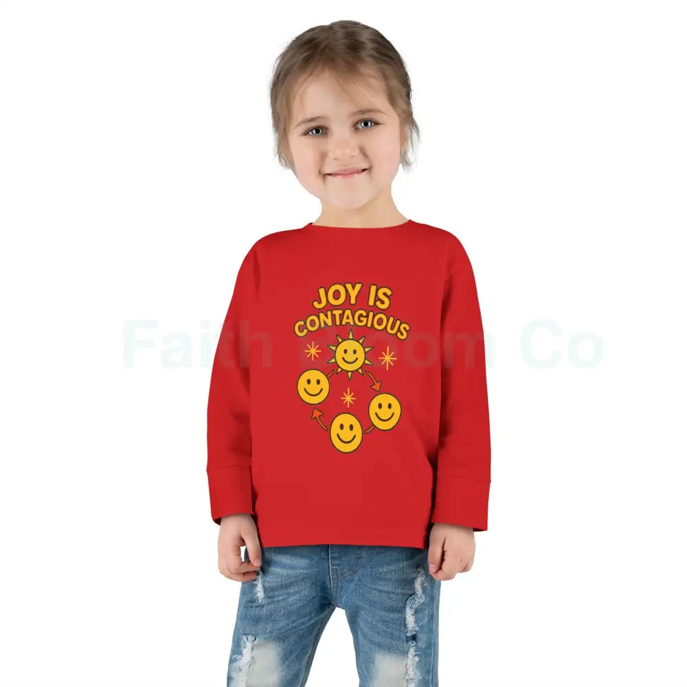 Joyful Toddler Long Sleeve Tee - Perfect for Playdates Birthdays & Family Gatherings Joy Is Contagious Happy Kids Shirt