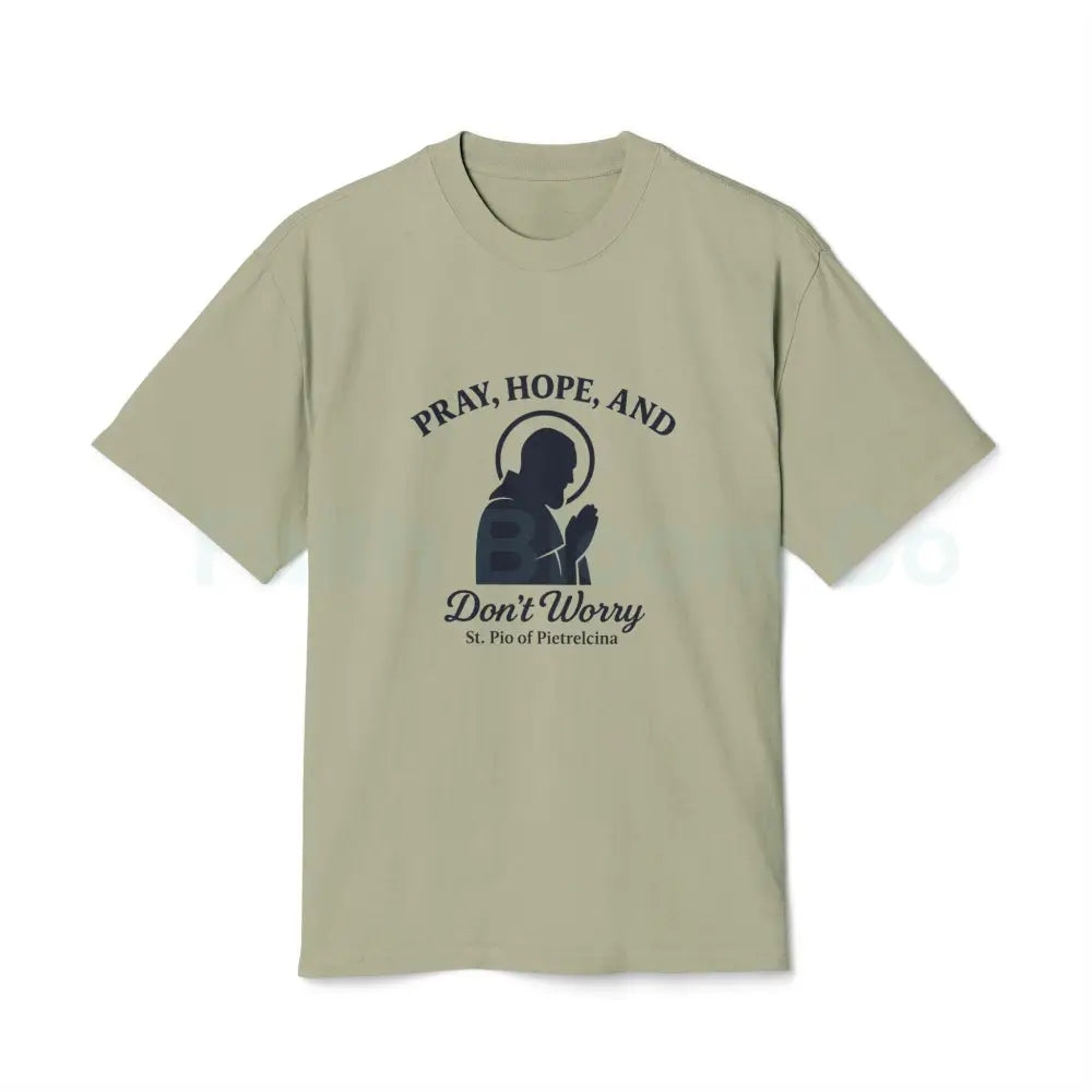 Padre Pio “Pray Hope and Don’t Worry” T-Shirt Faded Eucalyptus / S T-Shirt