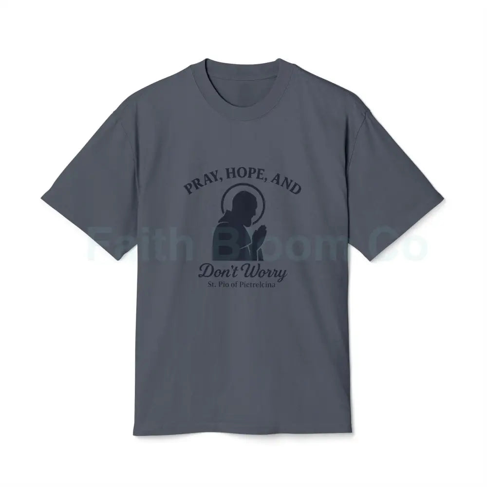 Padre Pio “Pray Hope and Don’t Worry” T-Shirt Faded Indigo / S T-Shirt