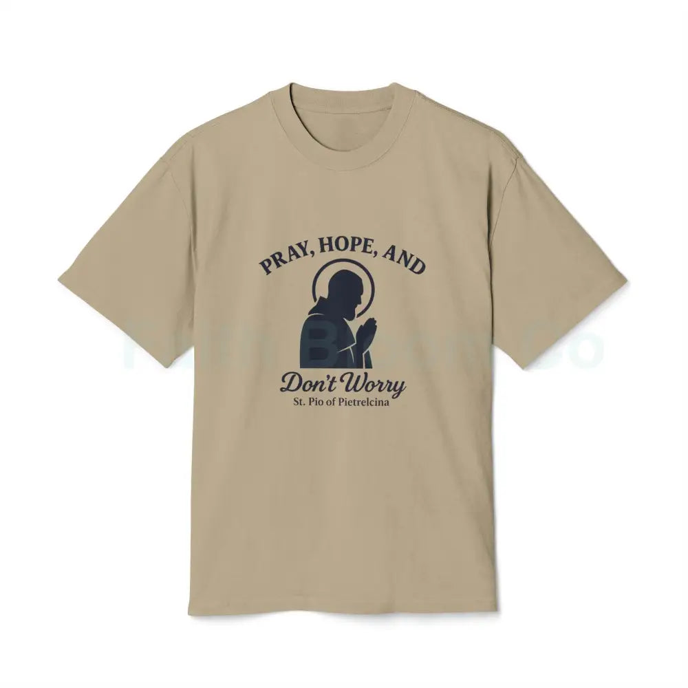 Padre Pio “Pray Hope and Don’t Worry” T-Shirt Faded Khaki / S T-Shirt