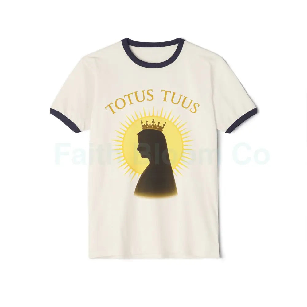 Pope John Paul II Inspired ’Totus Tuus’ Ringer Tee Natural/Midnight Navy / XS T-Shirt