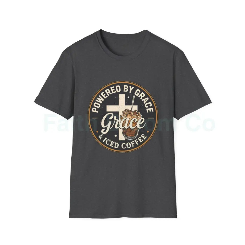 Powered by Grace & Iced Coffee T-Shirt XS / Dark Heather T-Shirt
