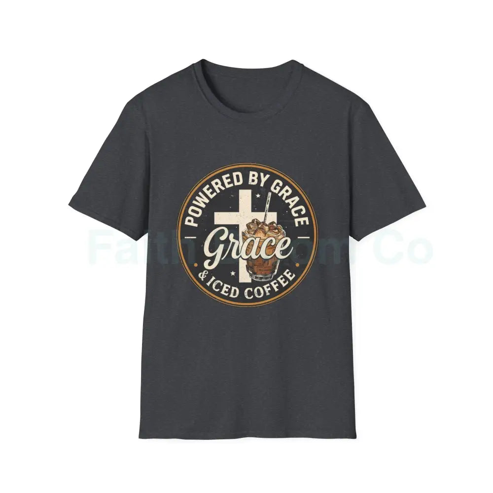 Powered by Grace & Iced Coffee T-Shirt XS / Dark Heather Grey T-Shirt