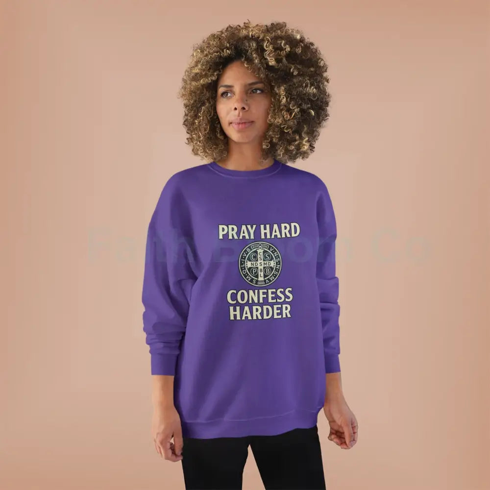 Pray Hard Confess Harder Eco-Friendly Crewneck Sweatshirt Sweatshirt