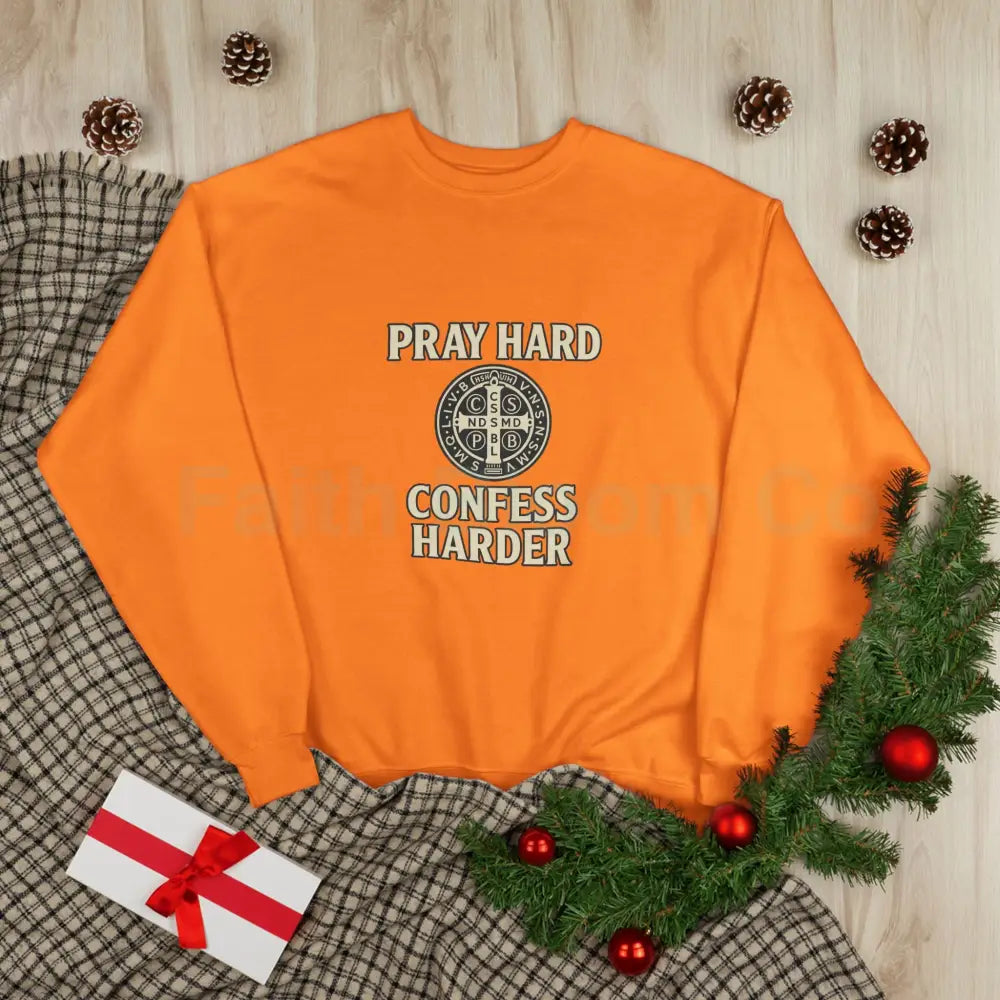 Pray Hard Confess Harder Eco-Friendly Crewneck Sweatshirt Sweatshirt