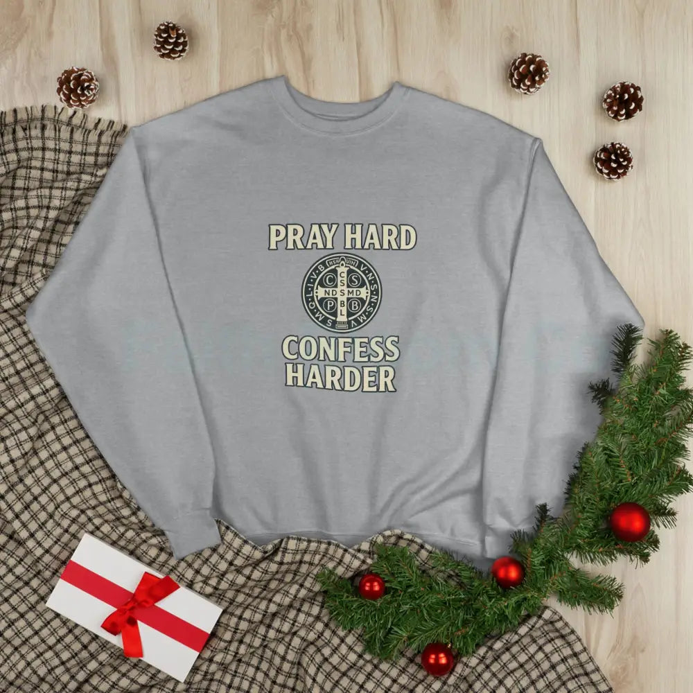 Pray Hard Confess Harder Eco-Friendly Crewneck Sweatshirt Sweatshirt