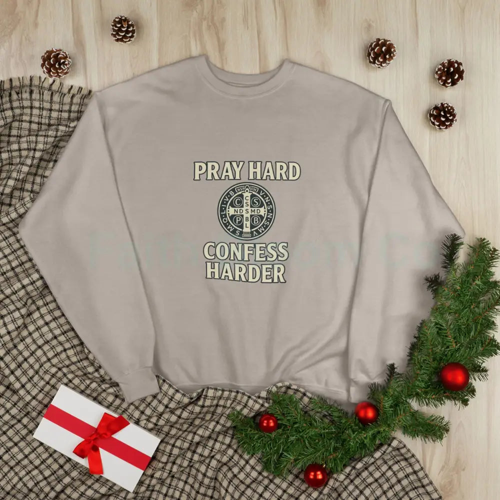 Pray Hard Confess Harder Eco-Friendly Crewneck Sweatshirt Sweatshirt