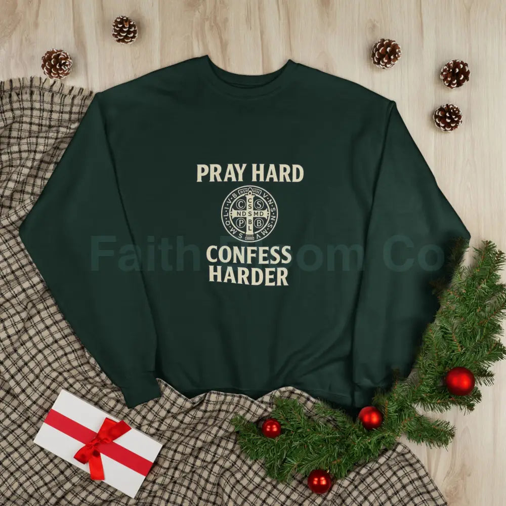 Pray Hard Confess Harder Eco-Friendly Crewneck Sweatshirt Sweatshirt