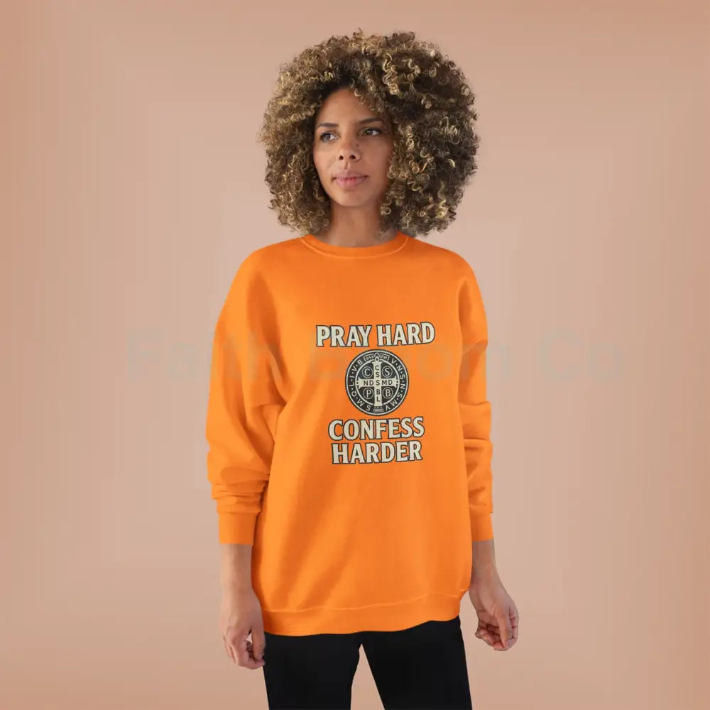 Pray Hard Confess Harder Eco-Friendly Crewneck Sweatshirt Sweatshirt