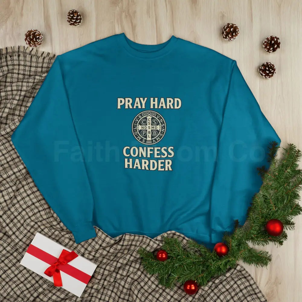 Pray Hard Confess Harder Eco-Friendly Crewneck Sweatshirt Sweatshirt