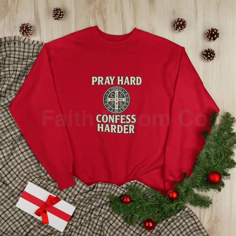 Pray Hard Confess Harder Eco-Friendly Crewneck Sweatshirt Sweatshirt